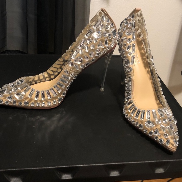 Crystal-Embellished Clear Slingback Heels - Clear/Gold Insole - Picture 3 of 4